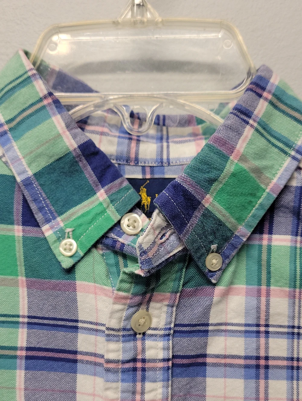 Boys Polo Ralph Lauren green blue white plaid shirt Large 14-16